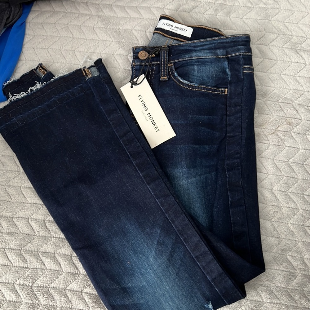 NEW Flying Monkey Mid-Rise Flare Dark wash lightly distressed Jean